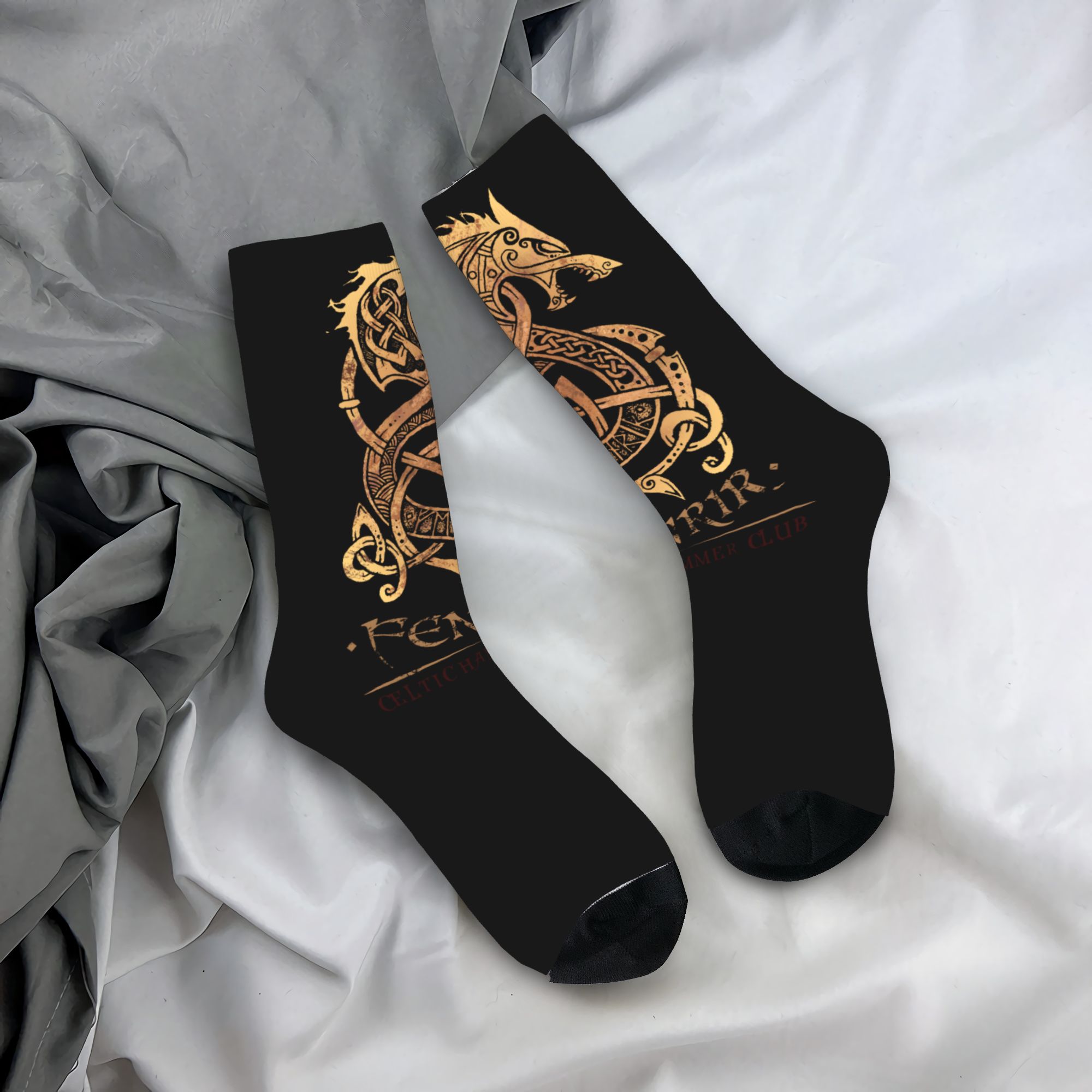 Dress Sock Men - Chaussettes personnalisées Viking Valhalla Fenrir The