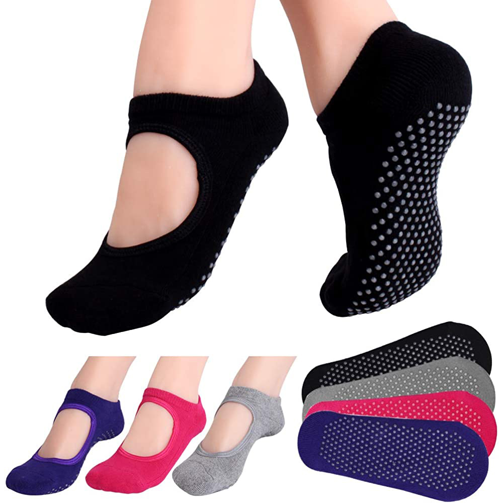 No Show Sock Women - Chaussettes de Pilates antidérapantes, dos nu,